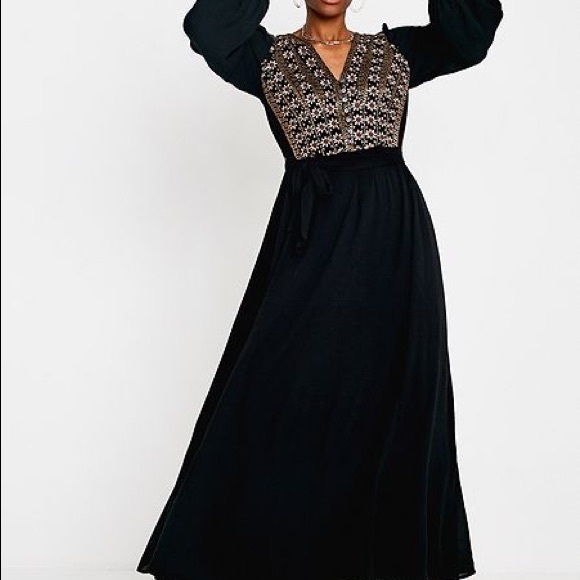 free people embroidered black dress Free People PAVLO 100% Cotton Embroidered Black Dress S w/t